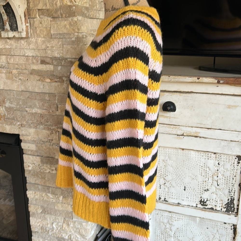 Lovers + Friends black gold pink stripe crew neck open knit sweater - Picture 7 of 16